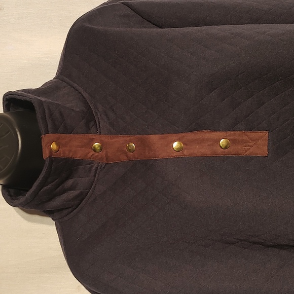 Women's dark blue top with brown faux suede by 'Top it off'. Size L/XL - Picture 2 of 8